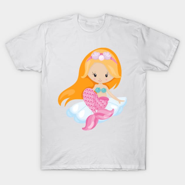 Little Mermaid, Cute Mermaid, Orange Hair, Shells T-Shirt by Jelena Dunčević